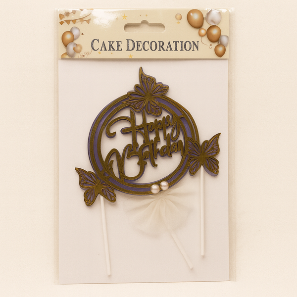Happy Birthday Cake Topper – Butterfly Design Party Decoration