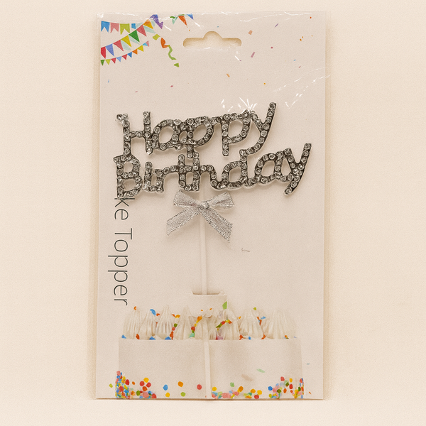 Happy Birthday Rhinestone Cake Topper – Elegant Party Decoration